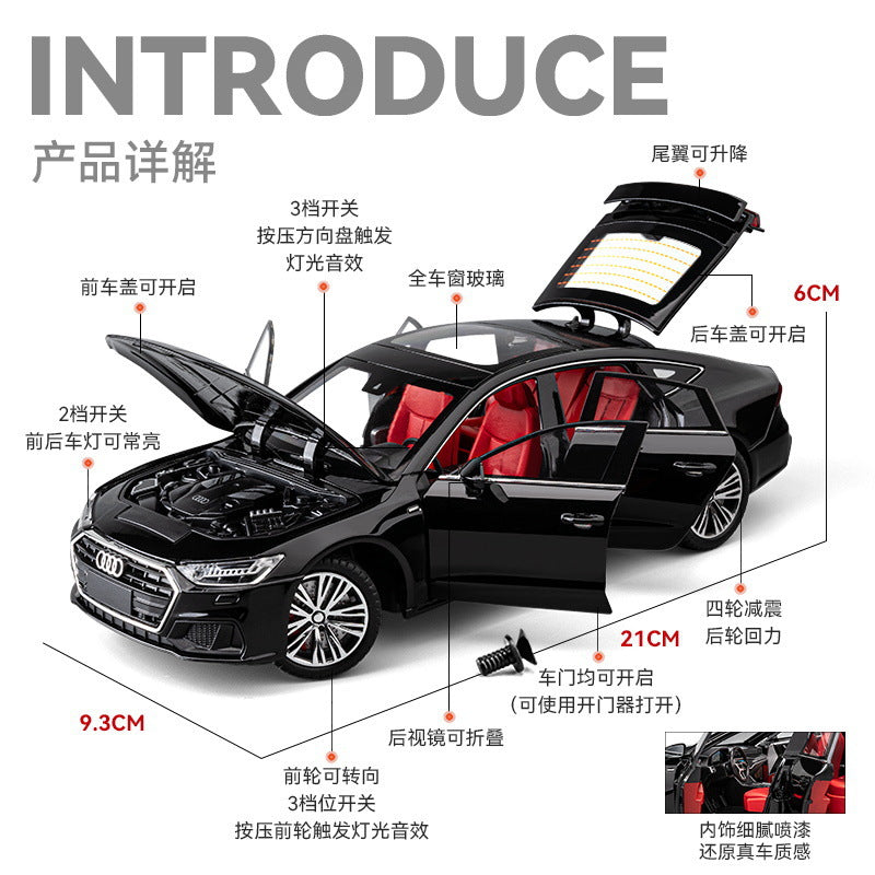 合金車模1:24 Audi A7轎車帶聲光回力玩具汽車音樂模型擺件代發