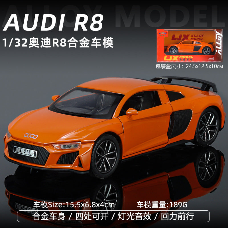 合金車模1:32 Audi R8跑車帶聲光回力玩具車音效模型擺件代發