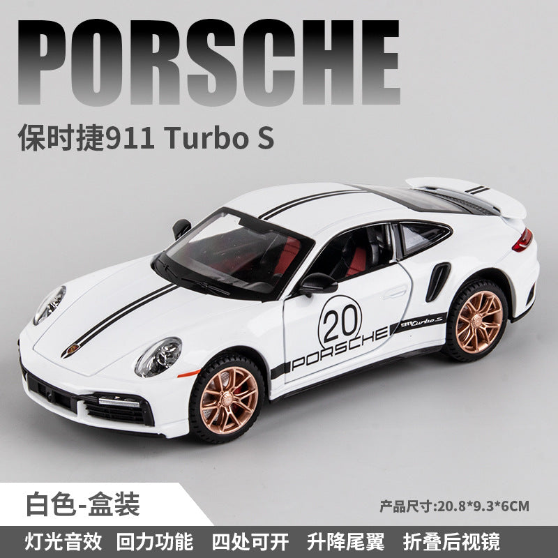 合金汽車模型1至24 Porsche 911 TurboS跑車帶聲光回拉玩具汽車音樂模型