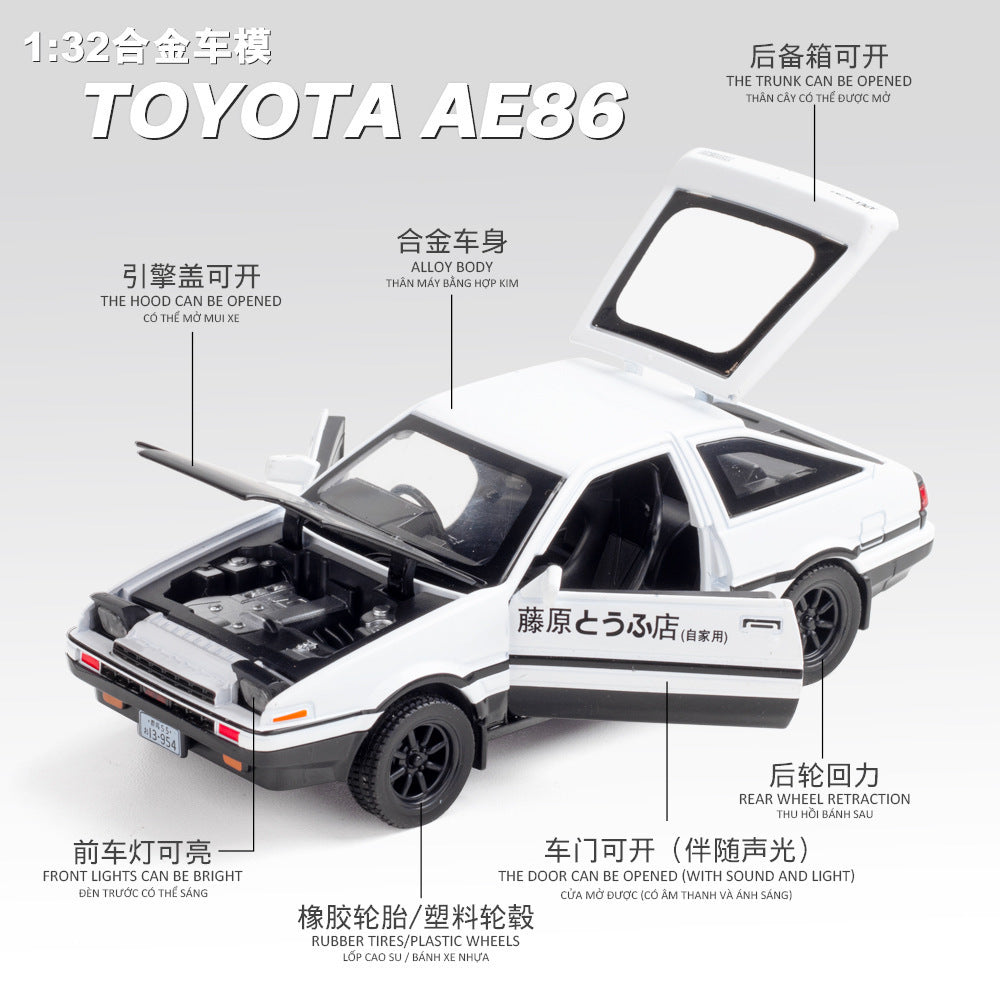 合金車模1：32 Fujiwara 豆腐AE86聲光回力玩具汽車音樂模型擺件收藏