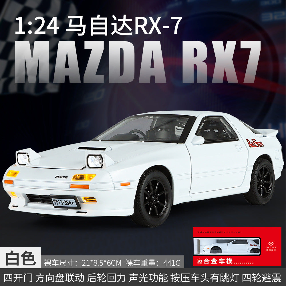 合金汽車模型 1 至 24 Mazda RX7 敞篷跑車聲音回拉燈玩具汽車音樂模型裝飾品