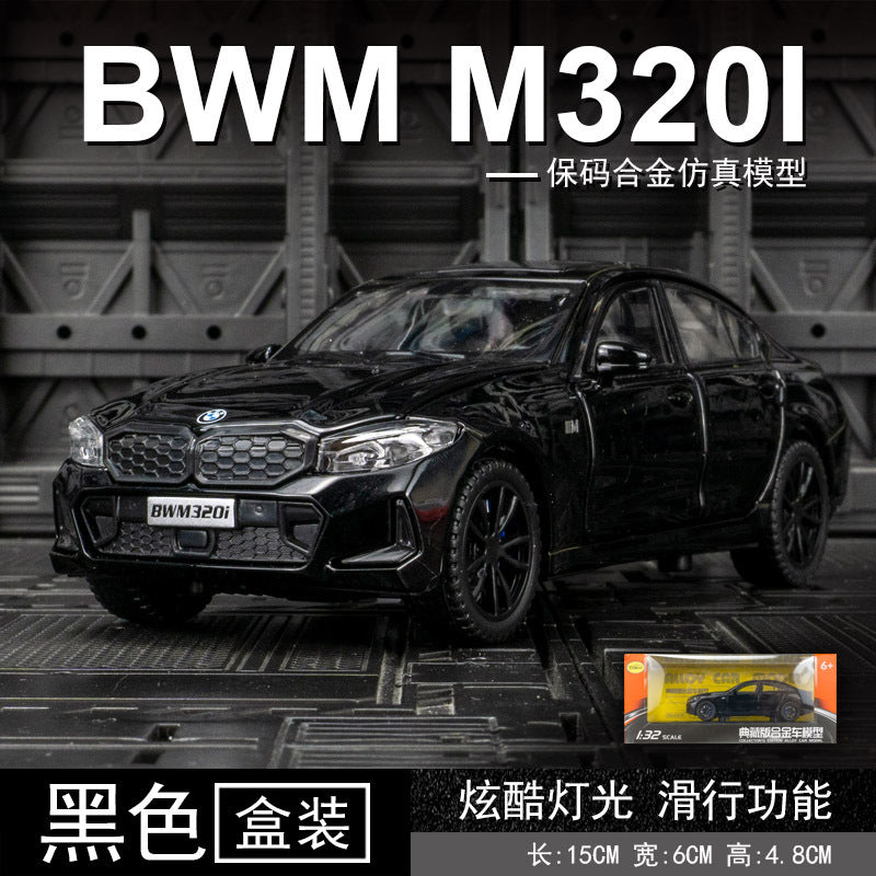 合金車模1：32 Bmw 320i燈光滑行玩具汽車音樂模型擺件防塵盒