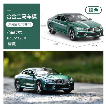 合金車模 BMW M8跑車燈光回力發聲玩具電池車音樂模型擺件藏品