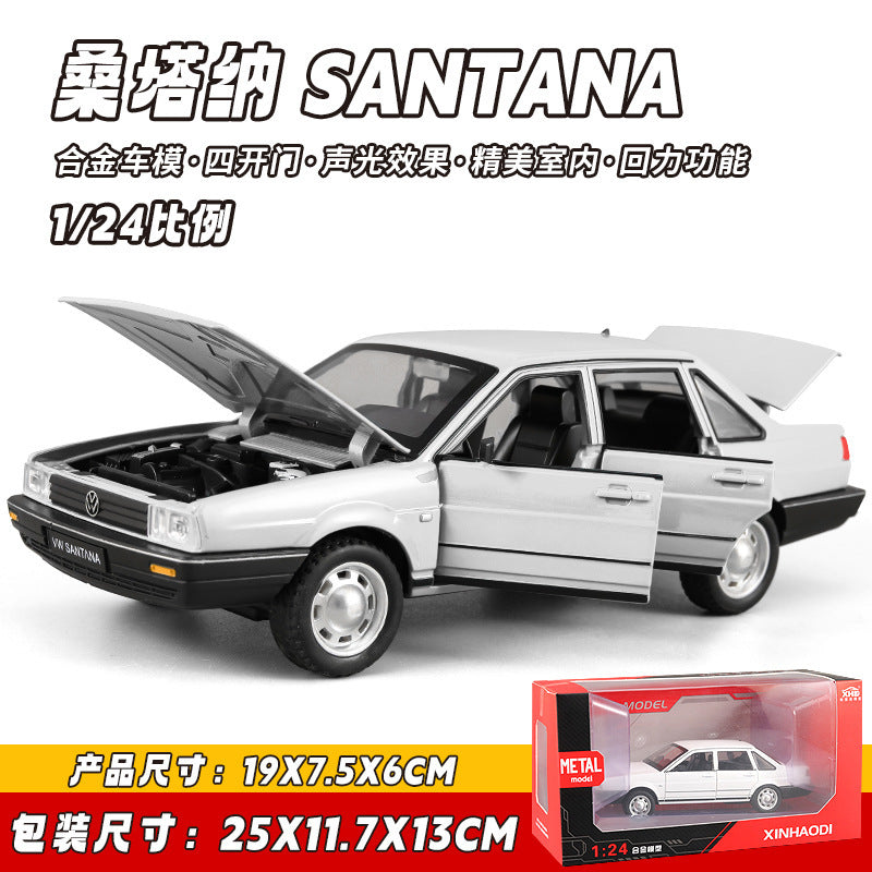 合金車模1:24 SANTANA 桑塔納覆古汽車帶聲光回力玩具車音樂模型擺件