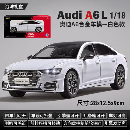 合金車模1比18 Audi A6L轎車帶聲光滑行玩具汽車音效模型代發