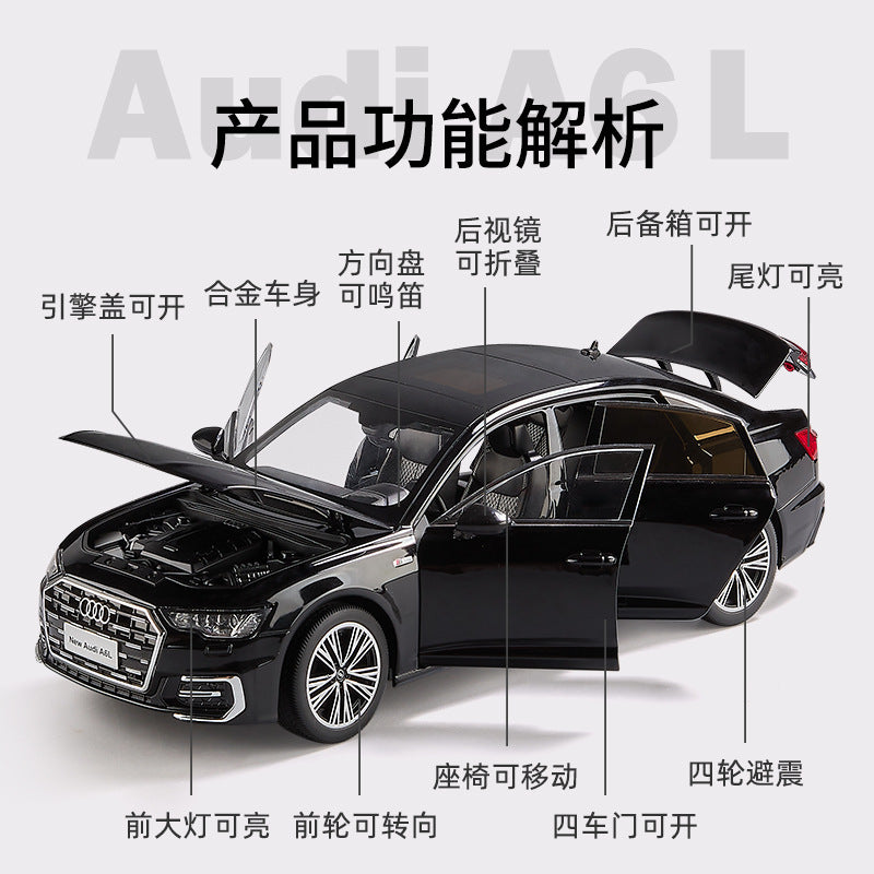 合金車模1比18 Audi A6L轎車帶聲光滑行玩具汽車音效模型代發