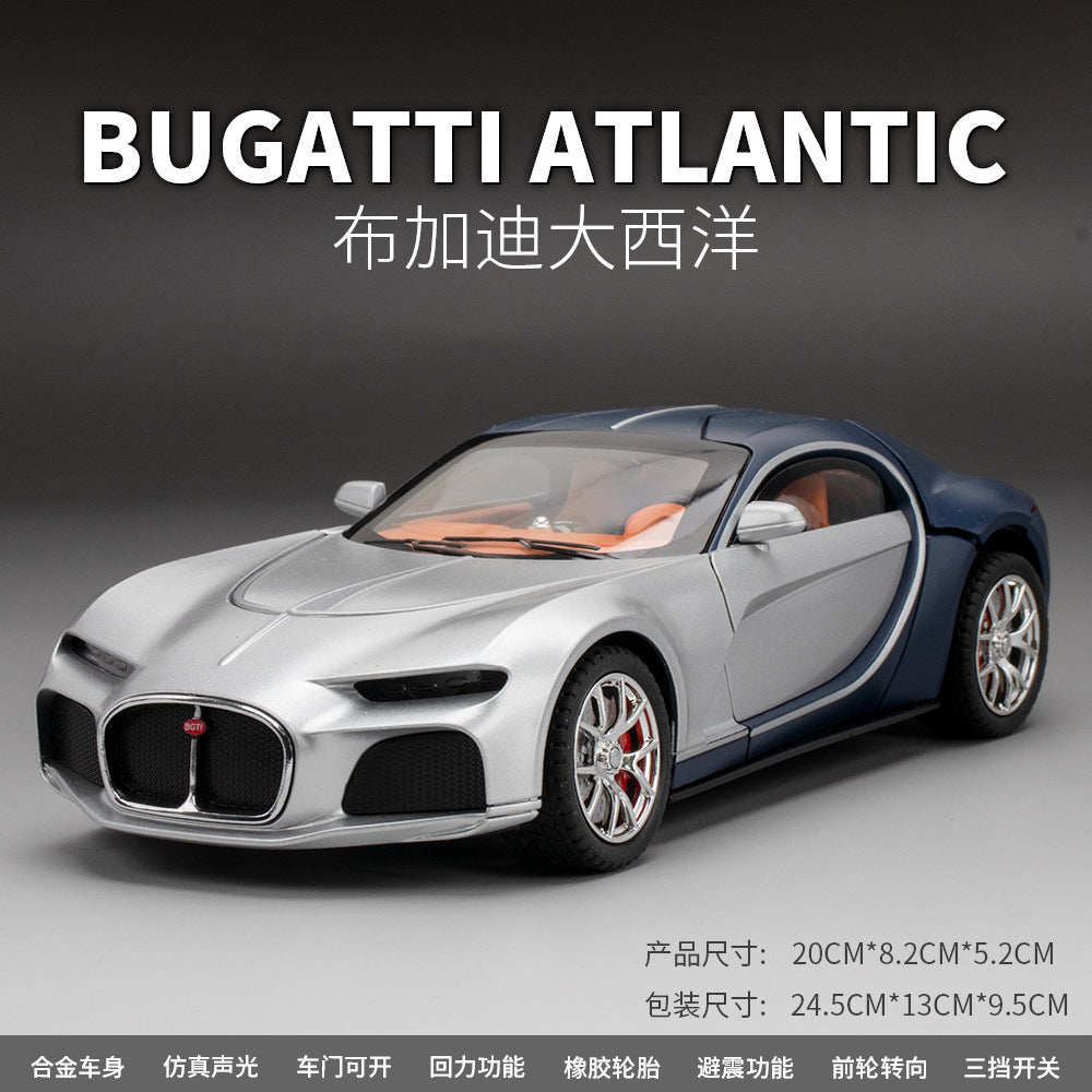 合金汽車模型 1：24 Bugatti 大西洋跑車與聲光回拉玩具汽車音樂模型裝飾品