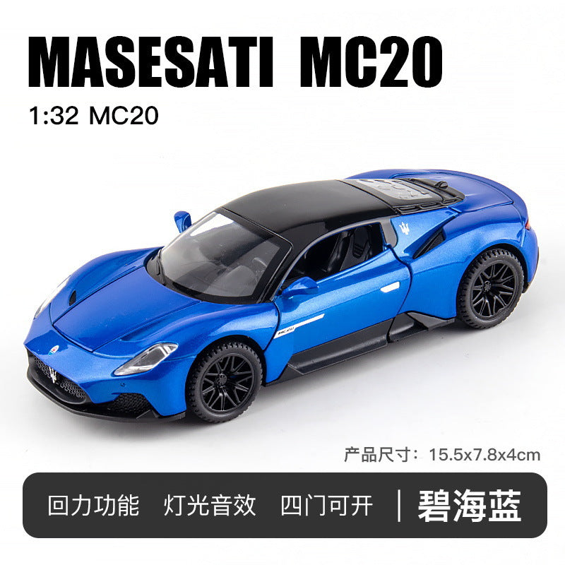 金車模1：32 Maserati MC20跑車回力帶聲光玩具電池車音樂模型擺件