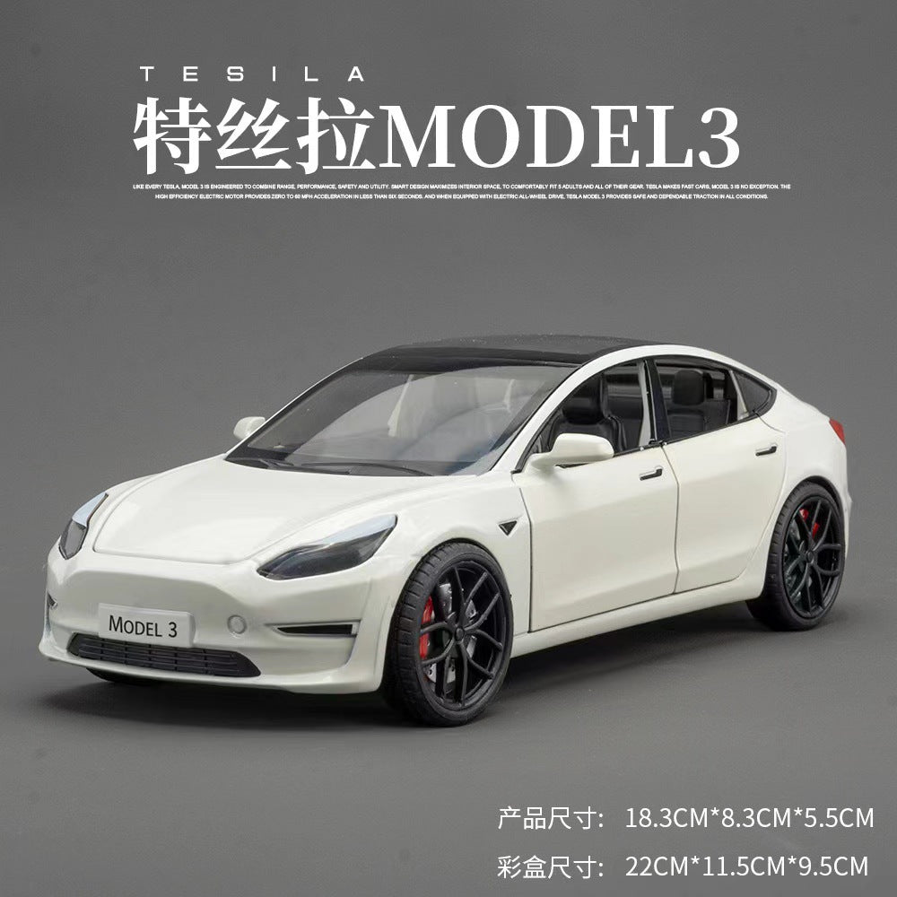 合金車模1比24 tesla model3聲光回力玩具汽車音樂模型擺件代發