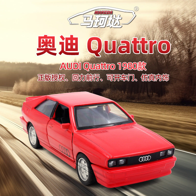 合金車模1：36 Audi 1980復古老爺車無聲光玩具車回力模型擺件