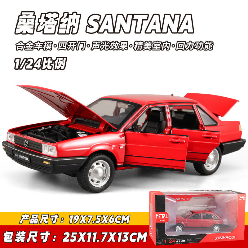 合金車模1:24 SANTANA 桑塔納覆古汽車帶聲光回力玩具車音樂模型擺件