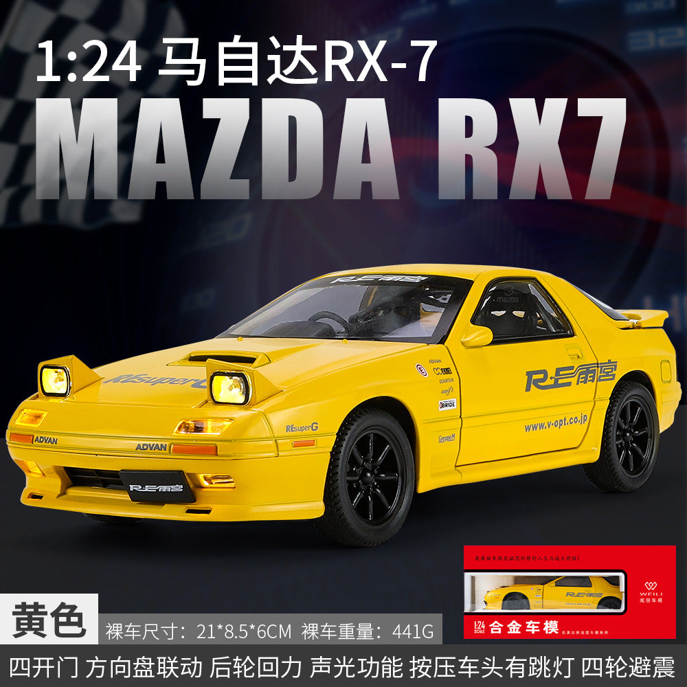 合金汽車模型 1 至 24 Mazda RX7 敞篷跑車聲音回拉燈玩具汽車音樂模型裝飾品