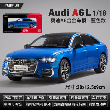 合金車模1比18 Audi A6L轎車帶聲光滑行玩具汽車音效模型代發