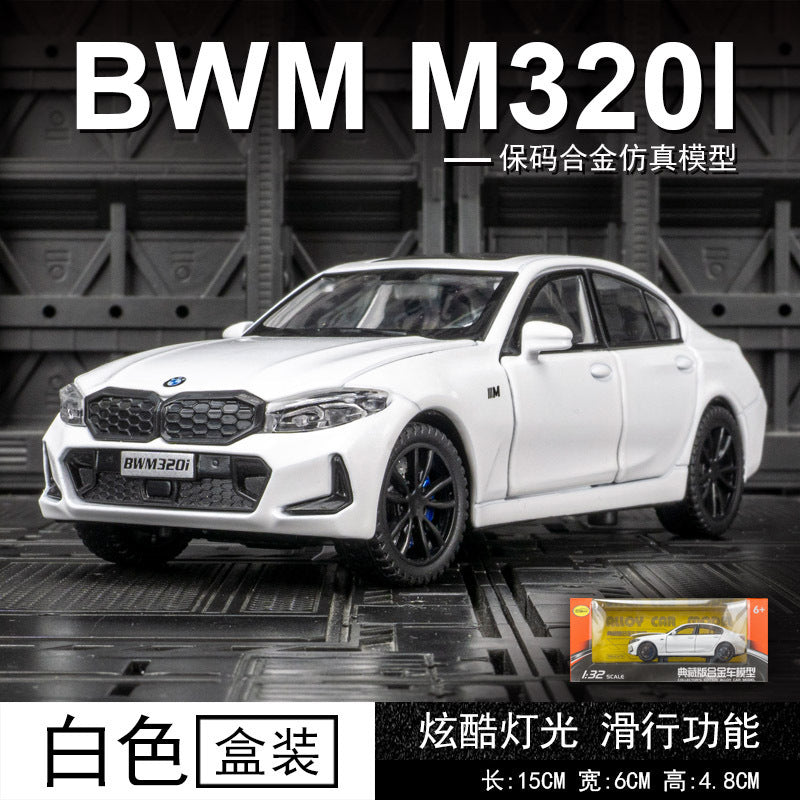 合金車模1：32 Bmw 320i燈光滑行玩具汽車音樂模型擺件防塵盒