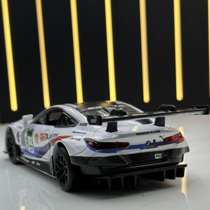 合金車模1：32 Bmw M8跑車賽道版聲光回力玩具車音樂模型擺件