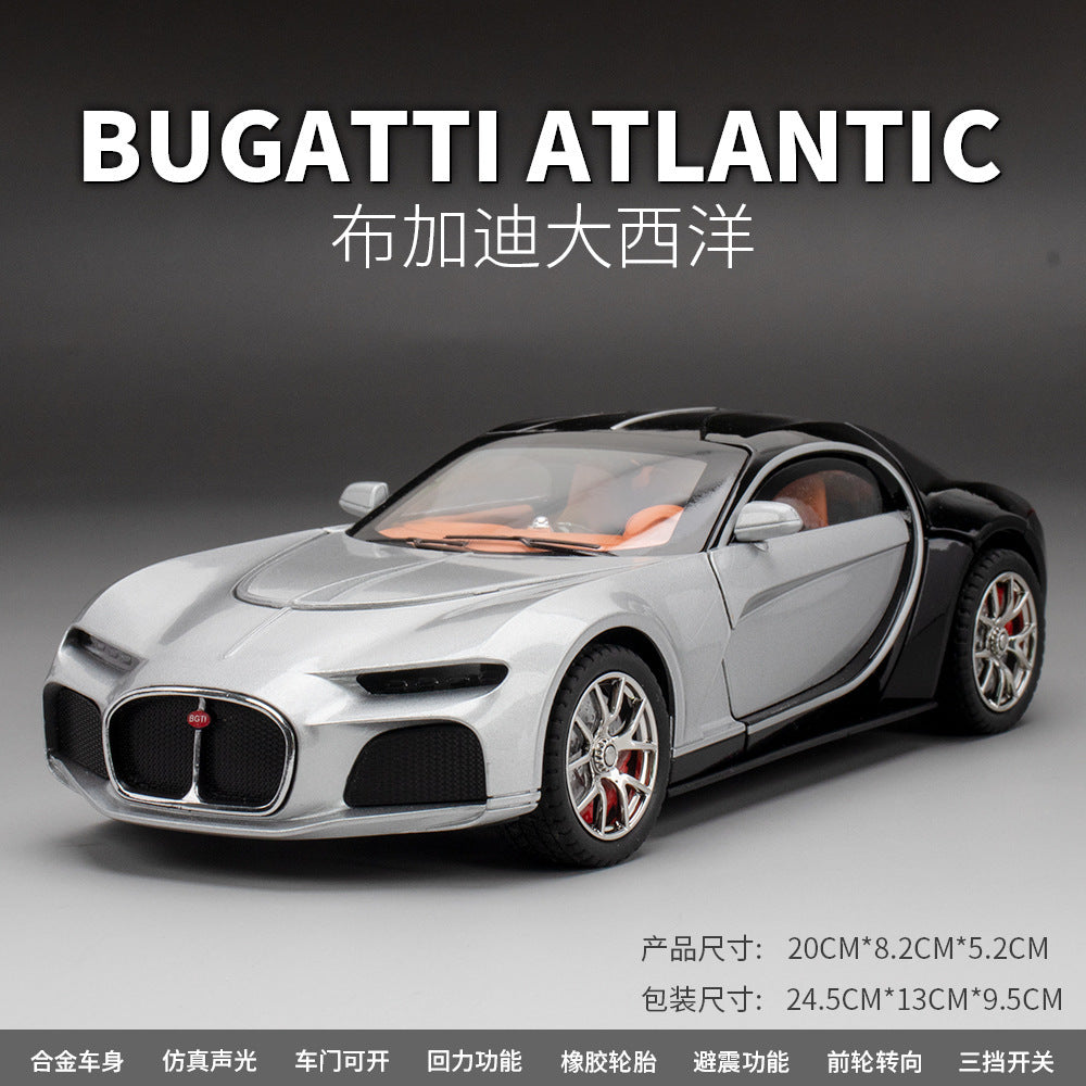 合金汽車模型 1：24 Bugatti 大西洋跑車與聲光回拉玩具汽車音樂模型裝飾品